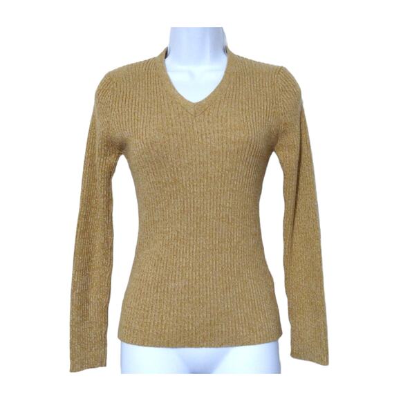 G2000 Womens Wool Blend Golden Tan V-Neck Knit Sweater Size 7 - Picture 1 of 9